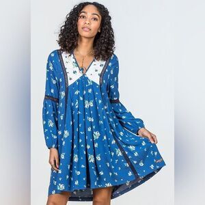 Matilda Jane Day Tripping Baby Doll Dress Womens Medium Floral Long Sleeve New